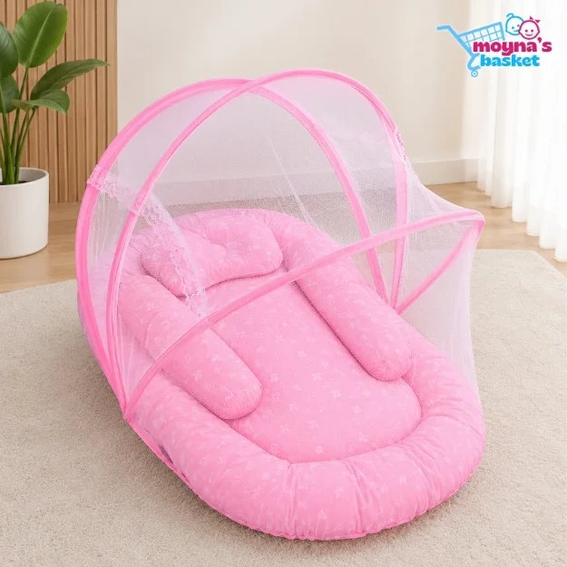 Baby Nest Bed with Mosquito Net & Pillow Set