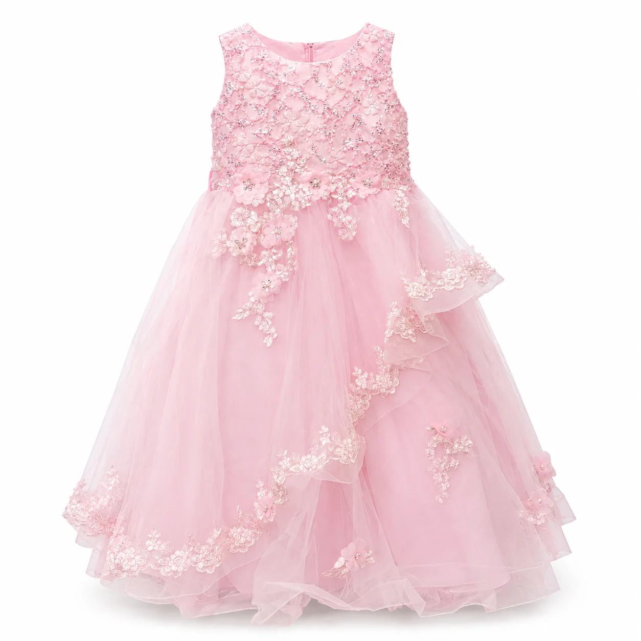 Pink Floral Embroidered Princess Party Dress