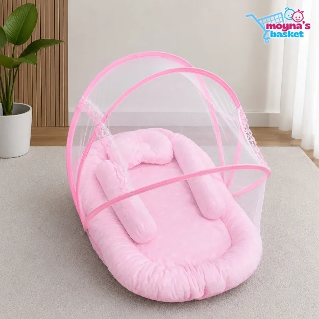 Baby Nest Bed with Mosquito Net & Pillow Set thumbnail 2