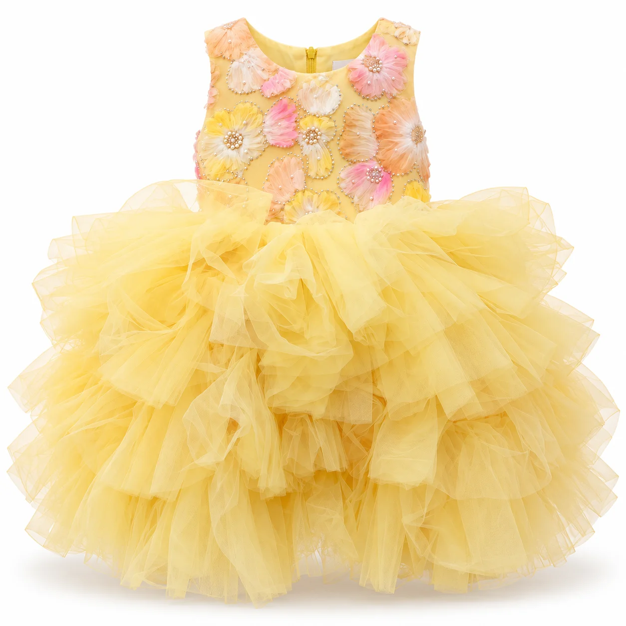 Girls Pink & Yellow Floral Princess Party Dress