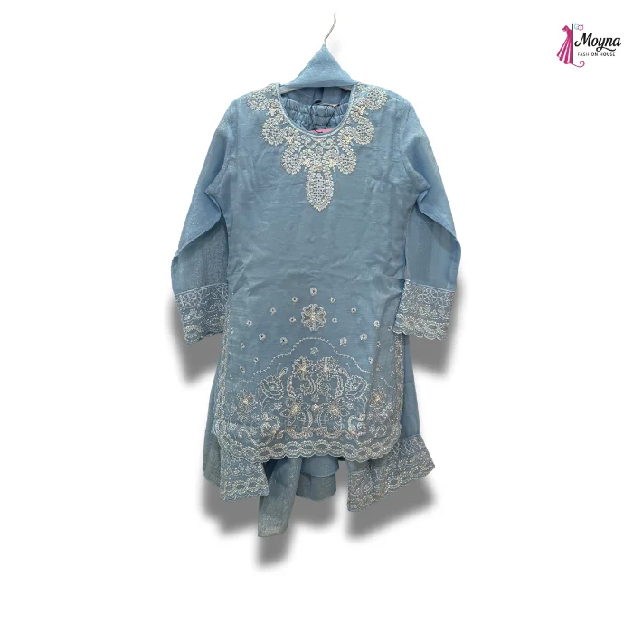 Traditional Embroidered Kurta – Pink, Lavender & Blue