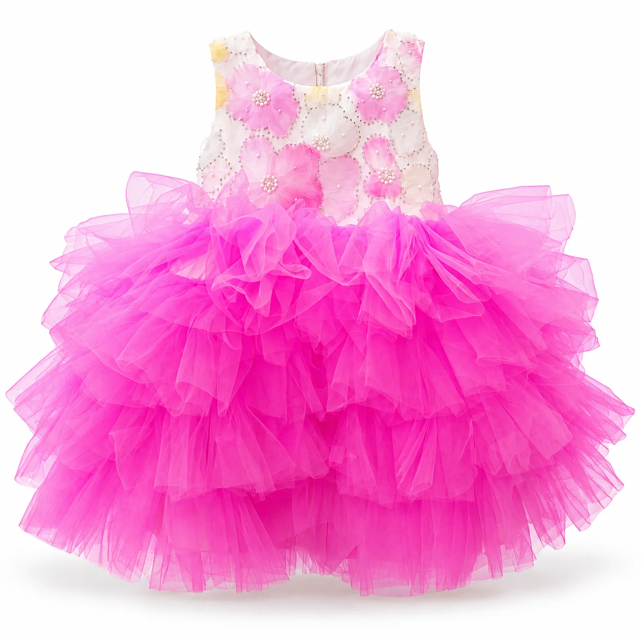 Girls Pink & Yellow Floral Princess Party Dress