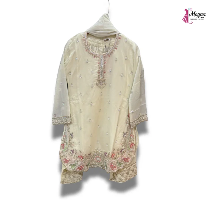 Floral Embroidered Kameez Set – Pink, Purple & Cream thumbnail 3
