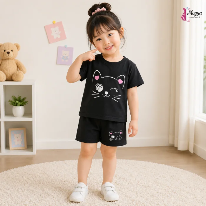 Cat Face Top & Shorts Set