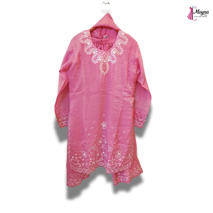 Traditional Embroidered Kurta – Pink, Lavender & Blue thumbnail 3