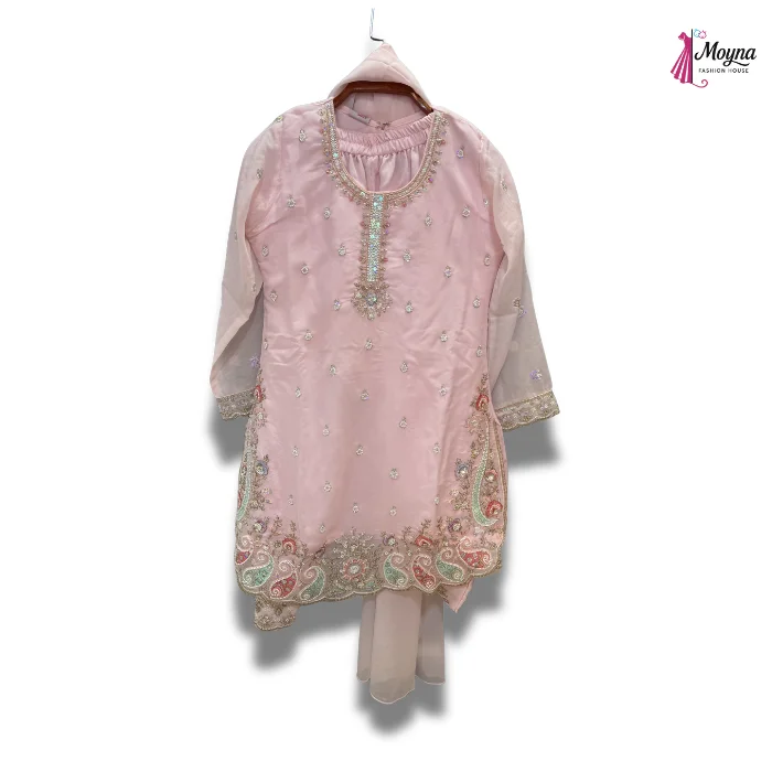 Floral Embroidered Kameez Set – Pink, Purple & Cream thumbnail 2