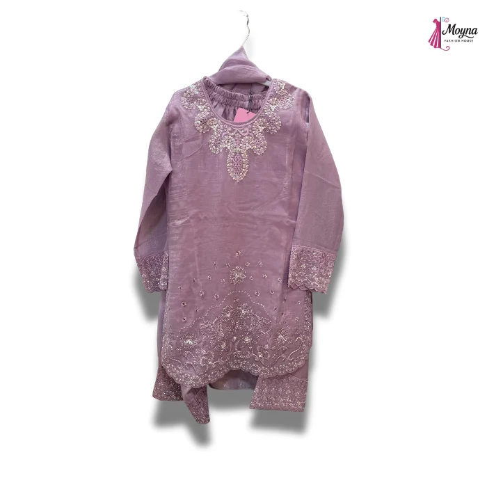 Traditional Embroidered Kurta – Pink, Lavender & Blue thumbnail 2