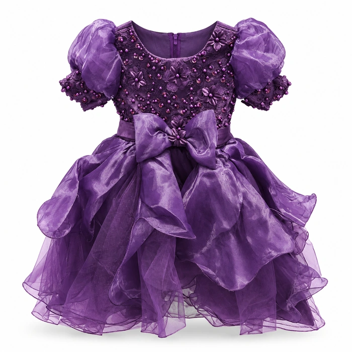 Royal Purple Floral Embellished Party Dress
