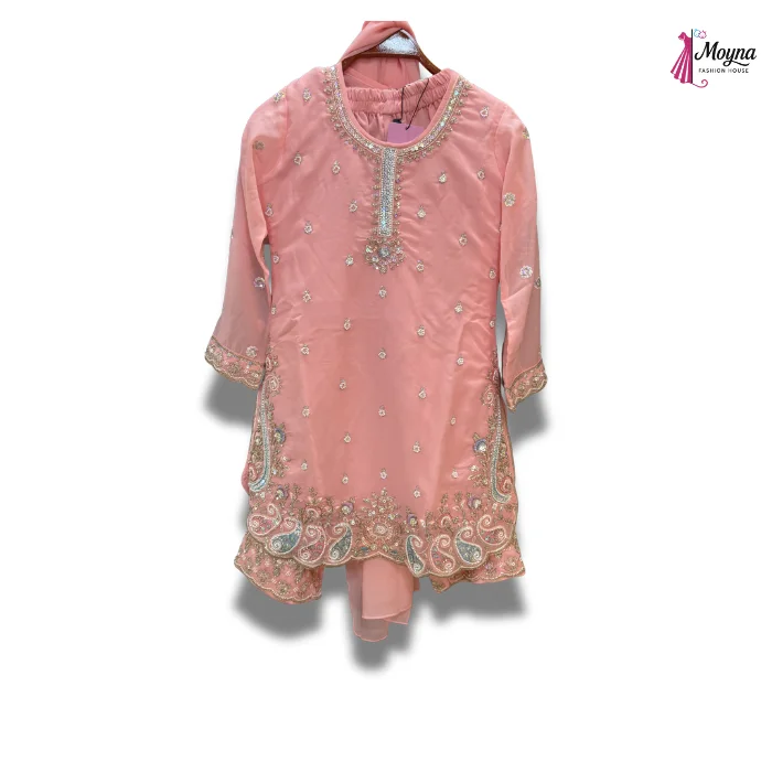 Floral Embroidered Kameez Set – Pink, Purple & Cream