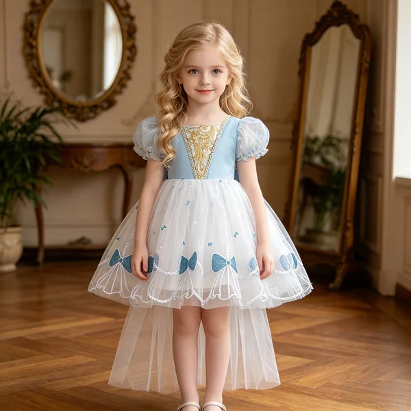 Blue & White Butterfly Princess Party Dress